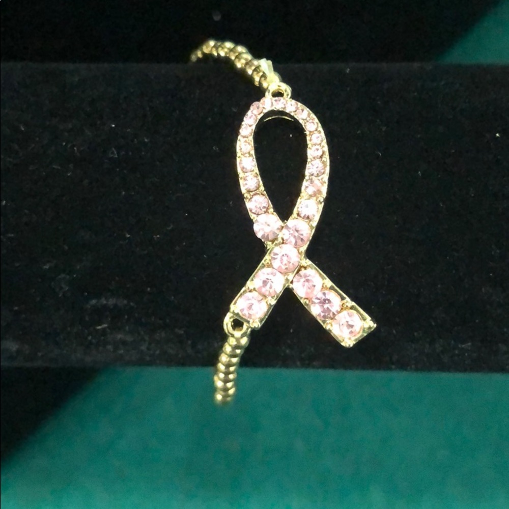 Pink Ribbon Gold Tone Bracelet
